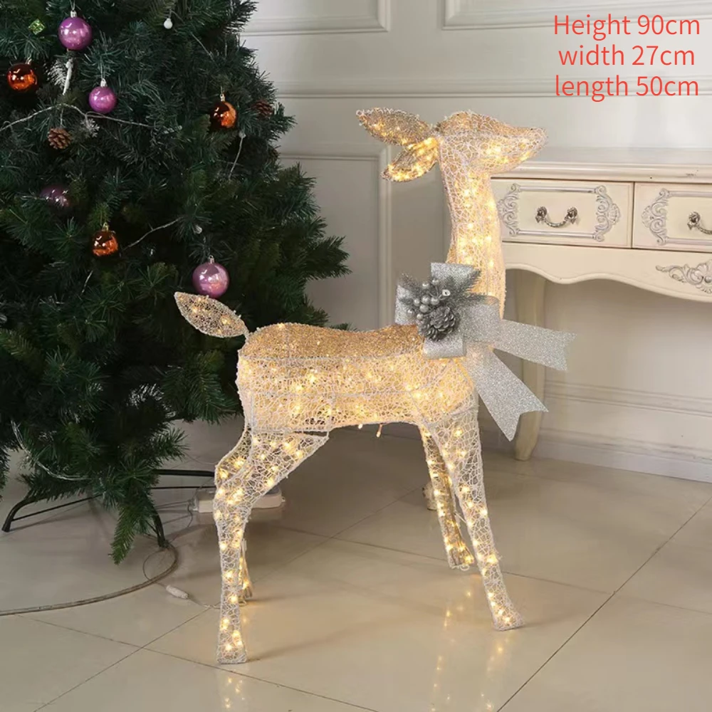 3-Piece Set Glowing Reindeer Ornament Wrought Iron Deer Pulll Car Decor for Christmas Party Festival Decoration natal decoração