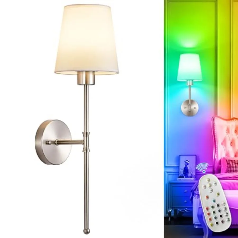 Battery Operated Wall Sconce: Set of 2 Wireless Wall Lights with Remote for Bedroom - Rechargeable 15 Colors ed Wall Lamp for L