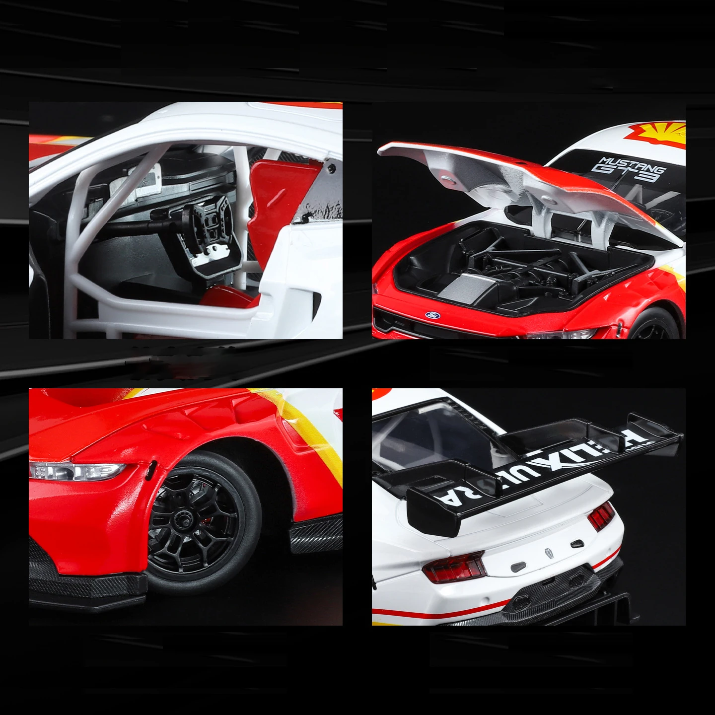 Nuevo modelo de coche de aleación Ford Mustang GT3 1:24, sonido y luz, juguete coleccionable para niños, regalo de cumpleaños