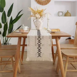 Boho Table Runner for Home Decor Beige & Brown Weave Farmhouse Table Runner with Tassels for Bohemian Dining Bedroom Decor