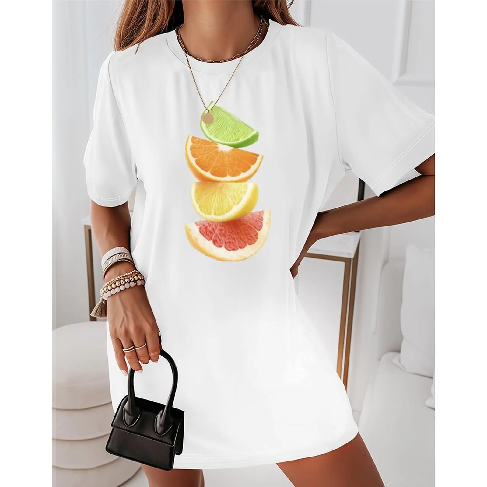 

2025 Summer Tops For Woman Sexy O Neck T Shirt Basic Print Short Sleeve T-Shirts Oversized Casual Streetwear Y2k Clothes