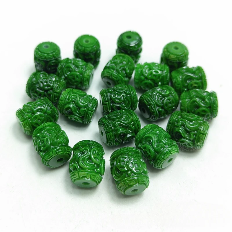 3 шт., натуральный сухой зеленый нефрит, резьба по деньги, разбросанные бусины, аксессуары, браслет «сделай сам», ювелирные изделия, модный амулет ручной работы, подарок