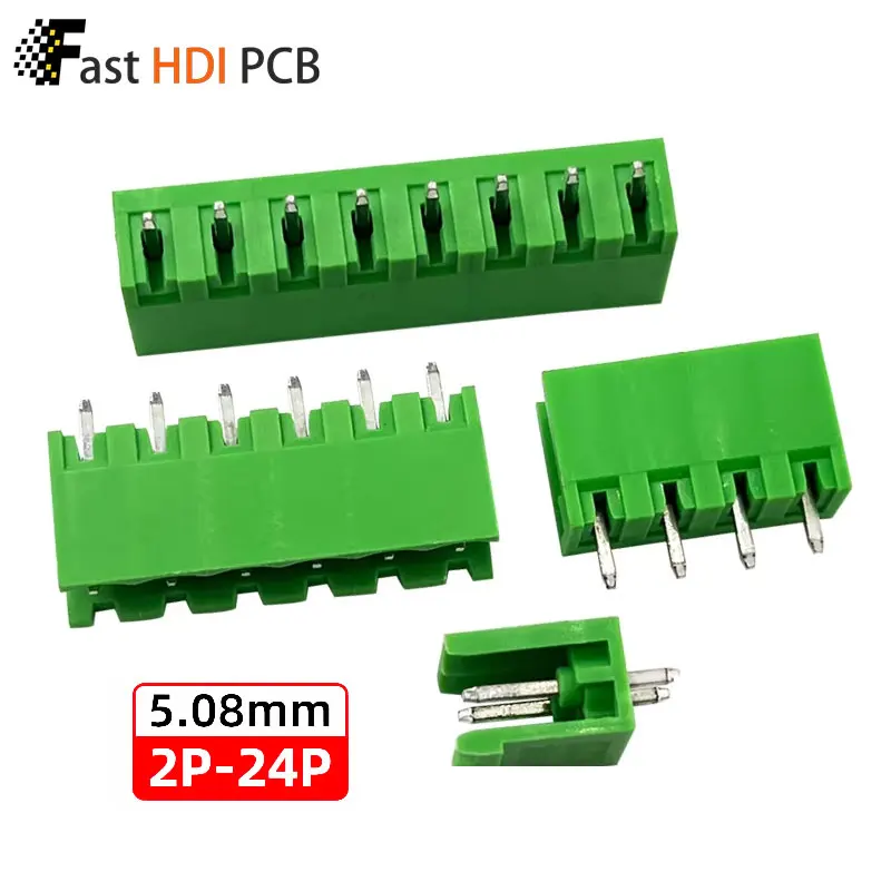 Right Angle PCB Header, Open Pin PCB Soldering Terminal, 2EDGR-5.08mm Pitch Green Male Connector for Pluggable Terminal Block