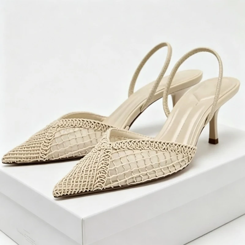 

Weave Mesh Designer Sandals Ladies Pointed Toe Sexy Thin High Heels Female Breathable Fashion Banquet Party Shoes Women Pumps