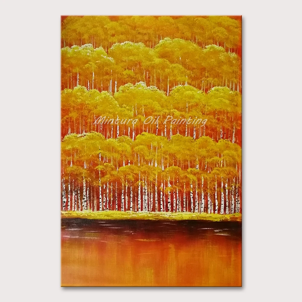 

Mintura Hand-Painted Oil Paintings on Canvas,Wall Picture for Living Room A Dense Forest of Birch Trees,Home Decor Art No Framed