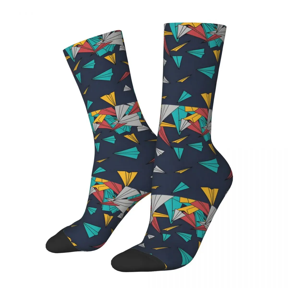 Vintage Flying Paper Planes Men's Socks Unisex Novelty Pattern Printed Happy Crew Sock Gift