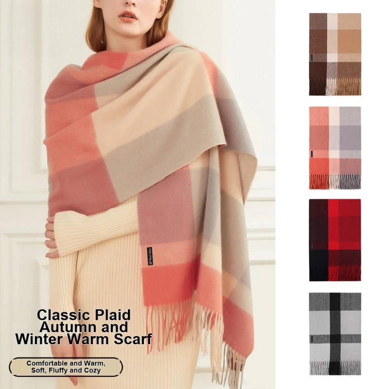 Cold Resistant Plaid Scarf Protective Thick Color Block Versatile Neck Shawl for Women Autumn Winter Outdoor Wear