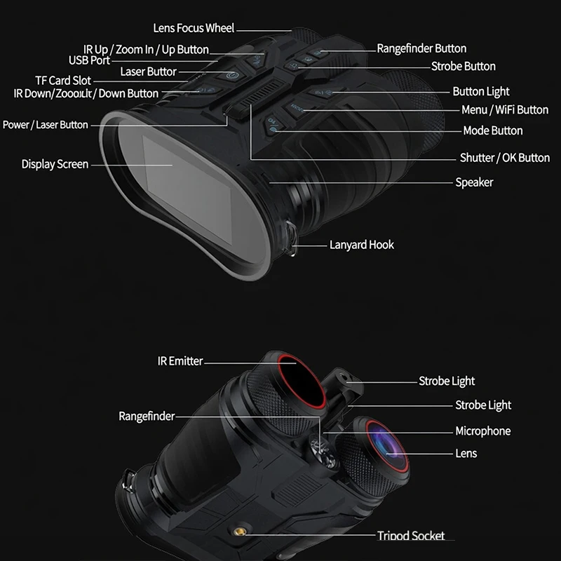 WiFi Rangefinder Binoculars, 18X HD IR Night Vision Scope with Compass Barometer Flashlight