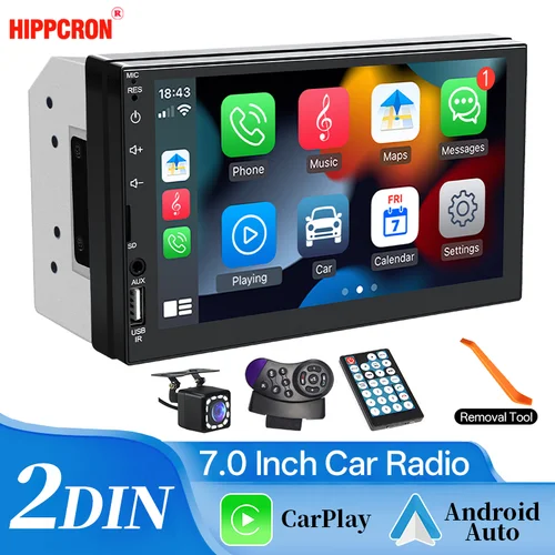 Hippcron 2din Radio de coche CarPlay Android Auto pantalla táctil de 7 pulgadas Multimedia estéreo coche MP5 reproductor Bluetooth con FM AUX USB TF