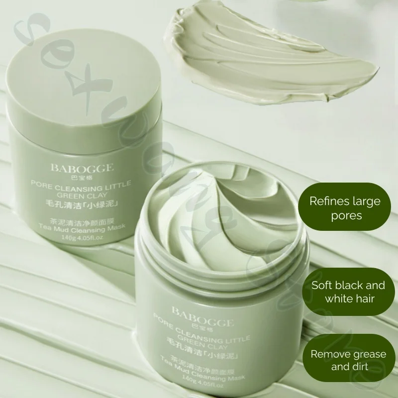 Tea mud cleansing mask 140g brightens skin tone, gently cleans pores, fades blackheads, closes mouth and applies mud mask