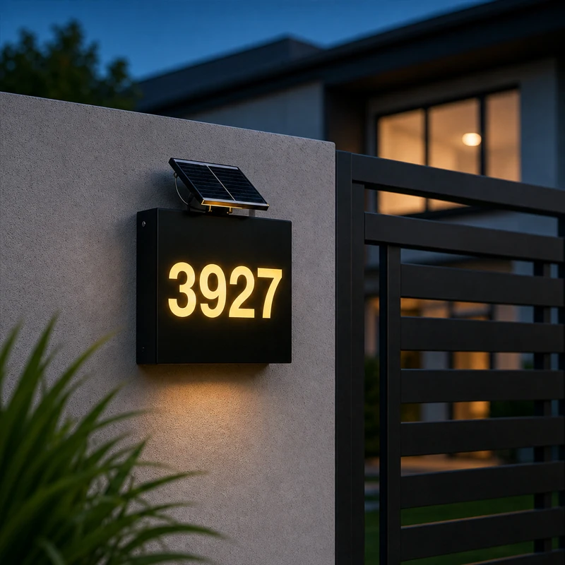 Solar House Number Signs LED Address Plaque Custom Acrylic Door Logo Home Number Lighted Outdoor Weatherproof Illuminated Plaque