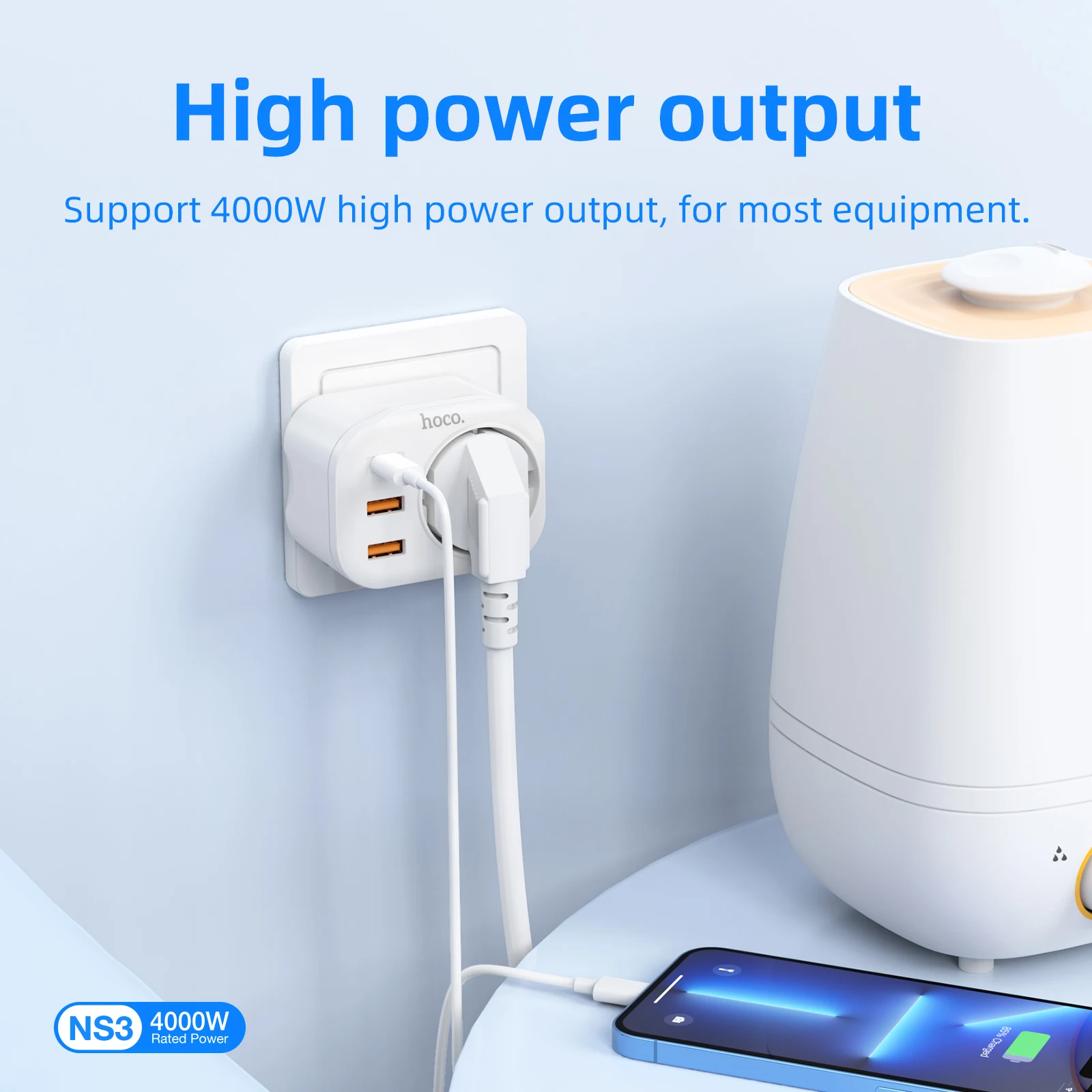 Hoco 18W Multifunctional EU Plug Adapter with USB & Type-C Ports