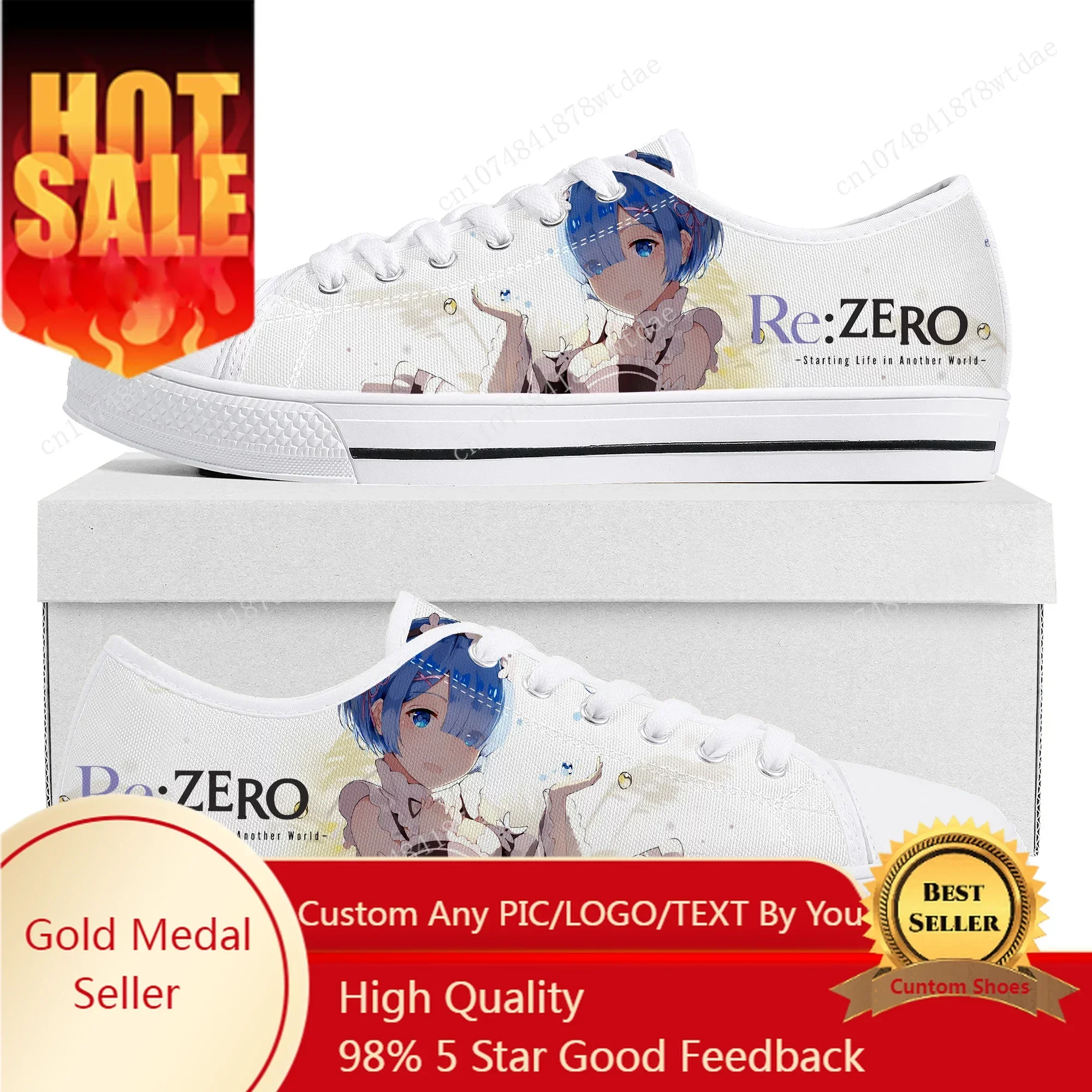 

Rem Ram Low Top Sneakers Womens Mens Teenager Re:Zero High Quality Canvas Sneaker Couple Anime Comics Manga Custom Made Shoes