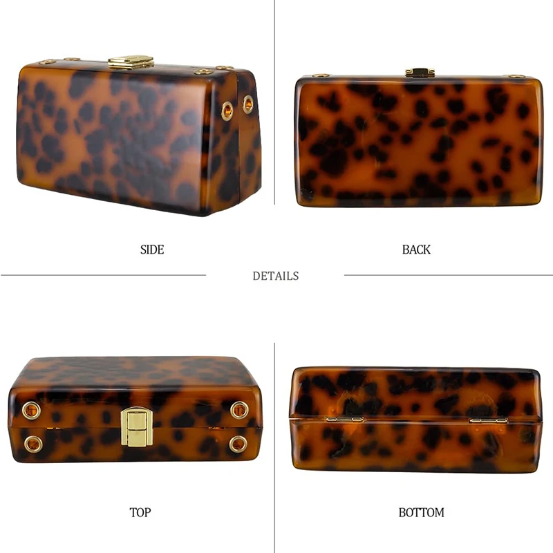 Leopard Marbling Acrylic Clutch Bag Women 2024 New Evening Party Prom Chain Shoulder Bag Luxury Clutches Wedding Bridal Handbag