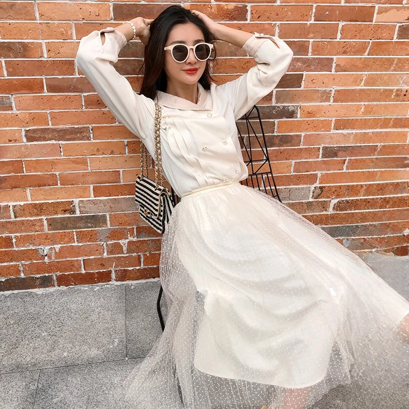 

Elwing Original Spring Midi Plaid Skirt Women's Slimming Drapey Polka Dot f-length A-line Skirt for orter Ladies
