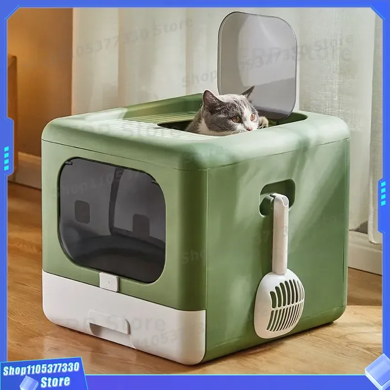 Large Fully Enclosed Cat Litter Box Top Entry Design Anti Scatter Sand Drawer Style Toilet for Kittens and Adult Cats Pet