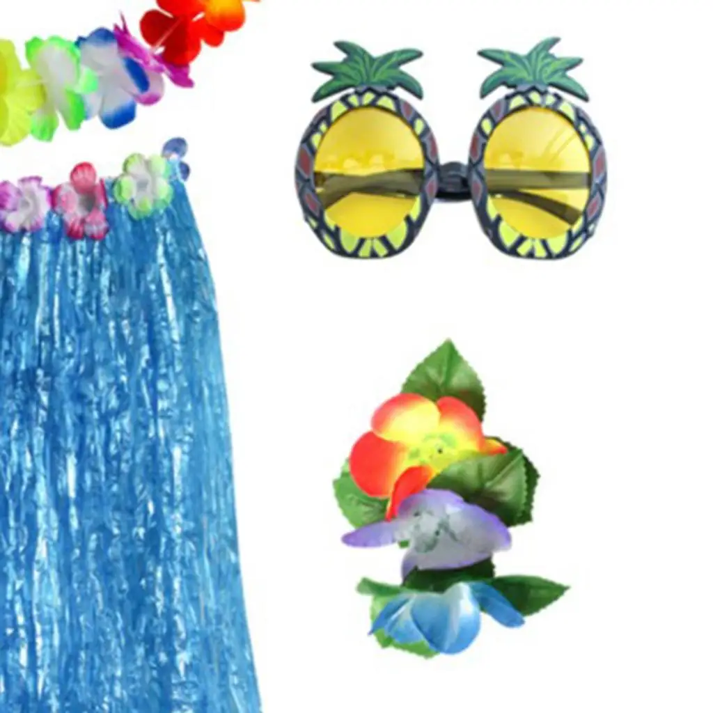 Tropikalny zestaw na hawajskie luau: elastyczna spódnica hula z akcesoriami dla dorosłych i dzieci na imprezy taneczne i na plażę.