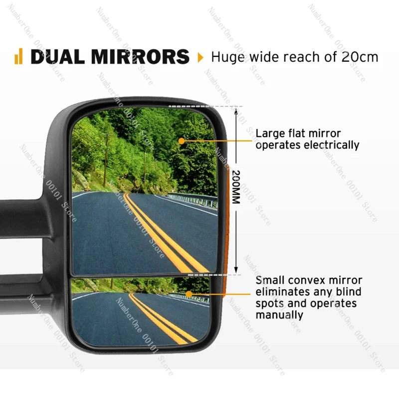 Black Pair Extendable Towing Mirrors For Hilux 2015-On