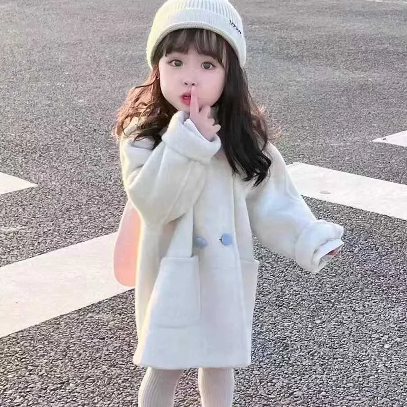 

Girl's Coat Rabbit Ear Contrasting Color Cotton Padded Thick Jacket Cute Sweet Cardigan Outfit Winter New Children Clothing