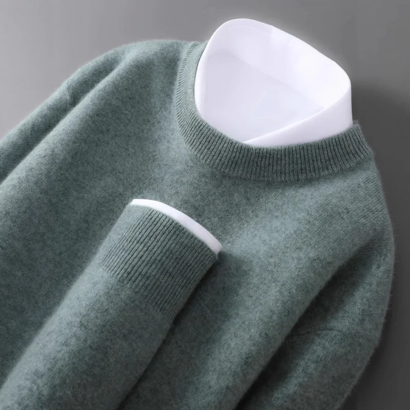 خريف شتاء جديد% رداء علوي من الصوف الرجال الجولة الرقبة البلوز سترة غير رسمية محبوك قاعدة طبقة حجم كبير فضفاض الكشمير Sw