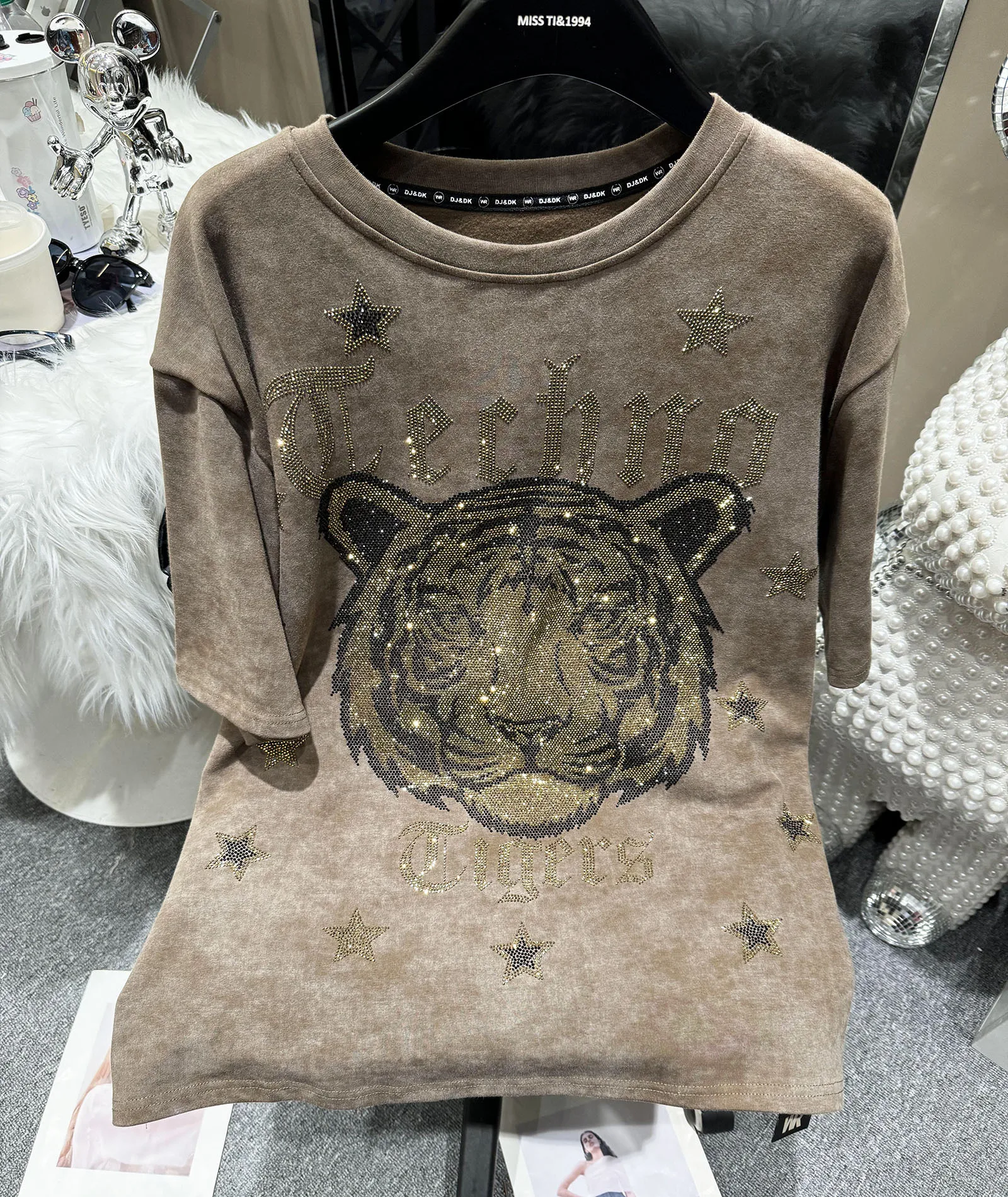 Rhinestone Tiger Luxury Plus Size T-shirts for Women 150KG Short Sleeve Loose Big SizeTunic Ladies Tops Brand Gothic Tshirt Y2K