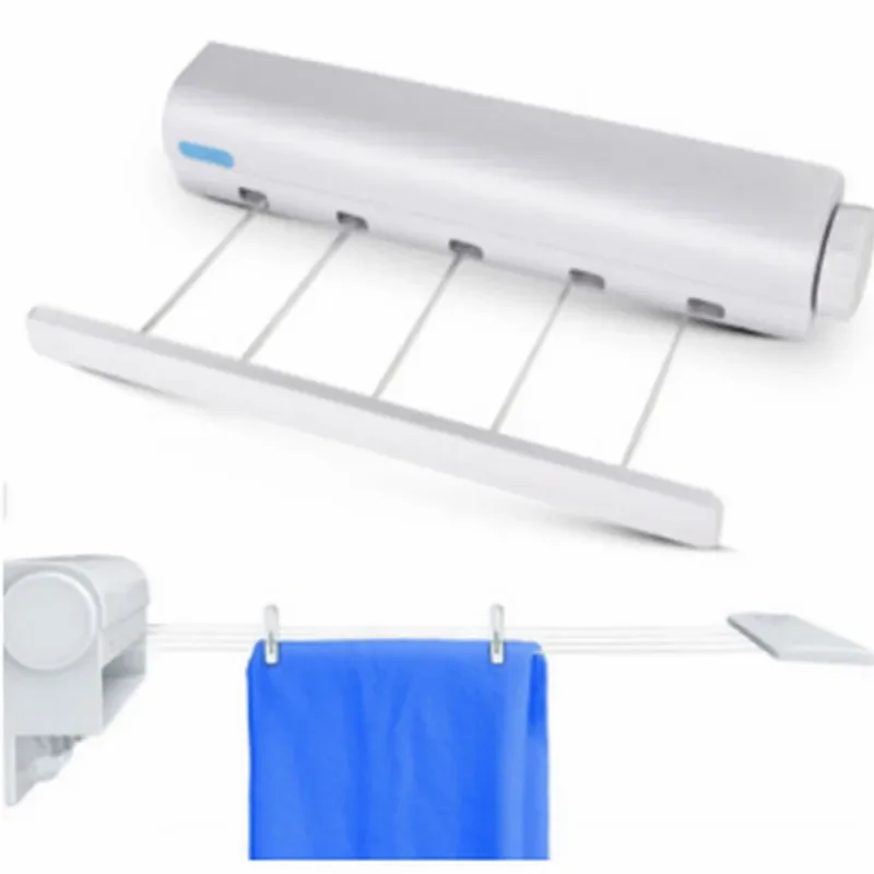 Spring automatic retractable four or five lines clothesline drying rack towel with hooks flexible laundry hanger