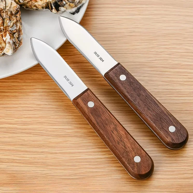 304 Stainless Steel Seafood Oyster Knife With Wooden Handle, Sharp Scallop Pry Shucker, Shell Opener for Seafood Processing