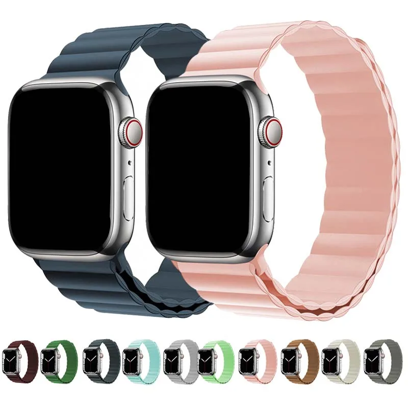 Apple Watch用磁気ストラップ,シリコンブレスレット,iwatchシリーズ3,5,4,6,7,8,9,ウルトラ2,49mm, 44mm, 40mm 45mm、41mm、42mm、38mm
