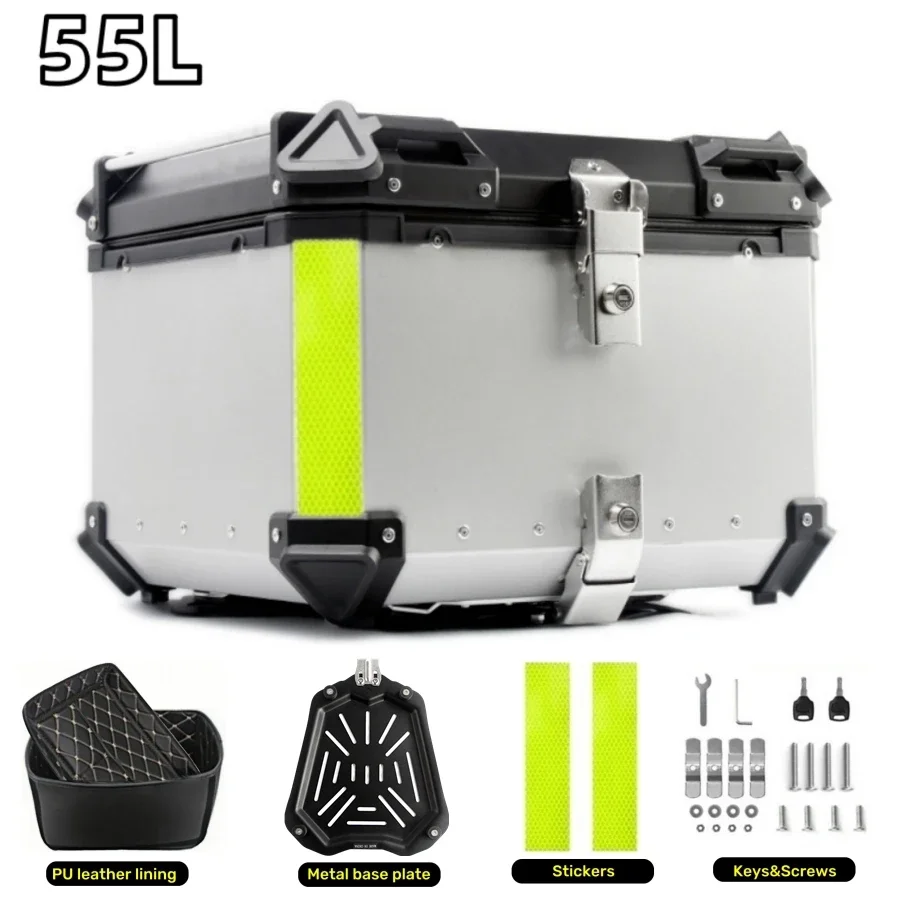 45L/55L Universele Motorcycle Top Box Aluminium Staart Box Motorfiets Kofferbak Achterbagage Case Waterdichte Motor Top Case Toolbox