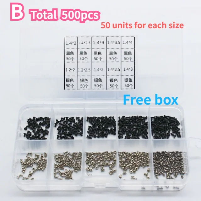 1 Kit Small Cross Phillips Flat Countersunk Head Self Tapping Wood Screw Mix M1.2 M1.4 Set Carbon Steel Nickel Plating