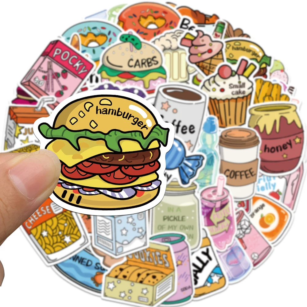 

10/30/50pcs Cute INS Style Cartoon Snack Drink Stickers Funny Food Creative Graffiti Decals Water Bottle Luggage Phone Sticker