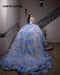 Небесно-голубое платье Quinceanera 2024, милое платье принцессы для девочек на день рождения 15 лет, платья с аппликацией, Vestidos De Quinceañera по индивидуальному заказу