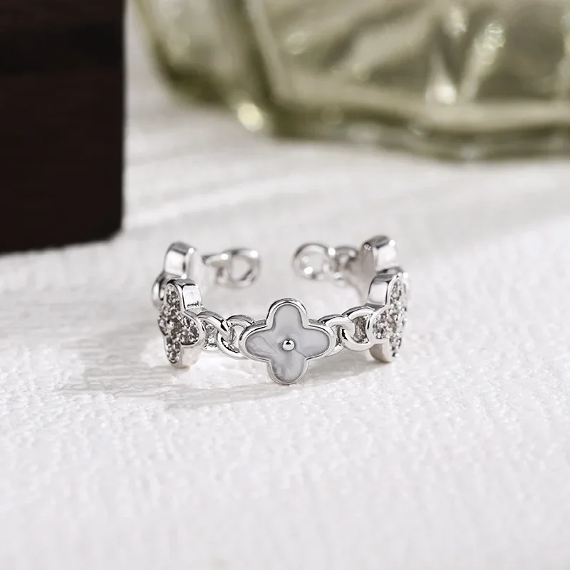 

Кольцо с четырьмя листами клевера, стерлинговое серебро/золото - Lucky Charm, минималистичный шикарный ювелирный подарок в стиле бохо для нее, дня рождения, Рождества, дружбы