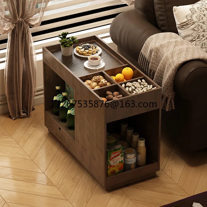 

Chinese trolley, living room rack, floor mobile with wheels, snack storage rack, simple bamboo and wood storage rack