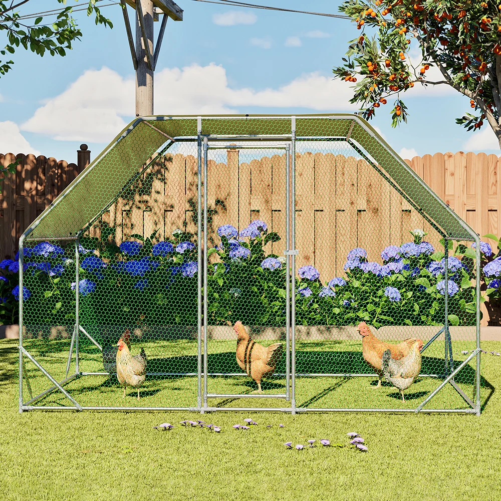 10'×6.5'×6.4' Large Chicken Coop With Galvanized Frame, Flat Top, Rain & Uv Resistant Roof, Sturdy & Durable Outdoor Habitat