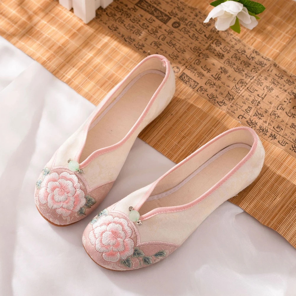 Veowalk Jacquard Embroidered Women Comfortable Slip On Ballet Flats Retro Ladies Soft Cotton Fabric Chinese Style Shoes