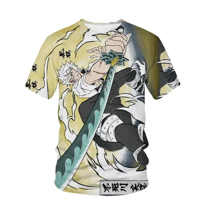 تي شيرت بأكمام قصيرة للأطفال قاتل الشياطين الأنيمي ، ملابس كارتونية تنكرية ، تي شيرت برسومات بنصل شبح ، الصيف