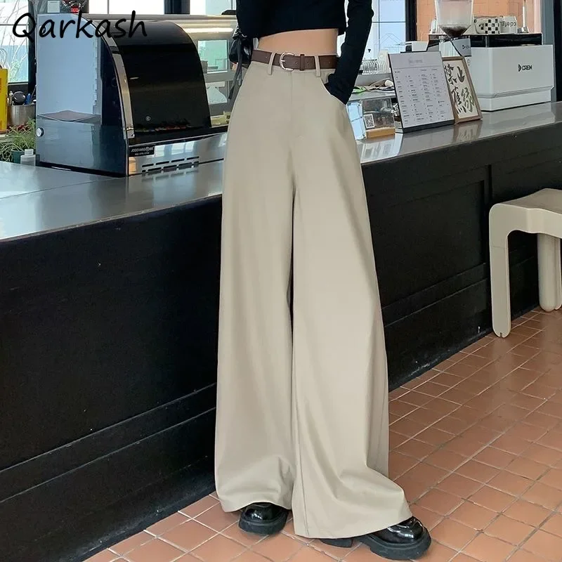 

PU Leather Pants Women Vintage High Street Elegant Baggy All-match Y2k Mopping Korean Style Streetwear Ulzzang Gentle Chic Ins