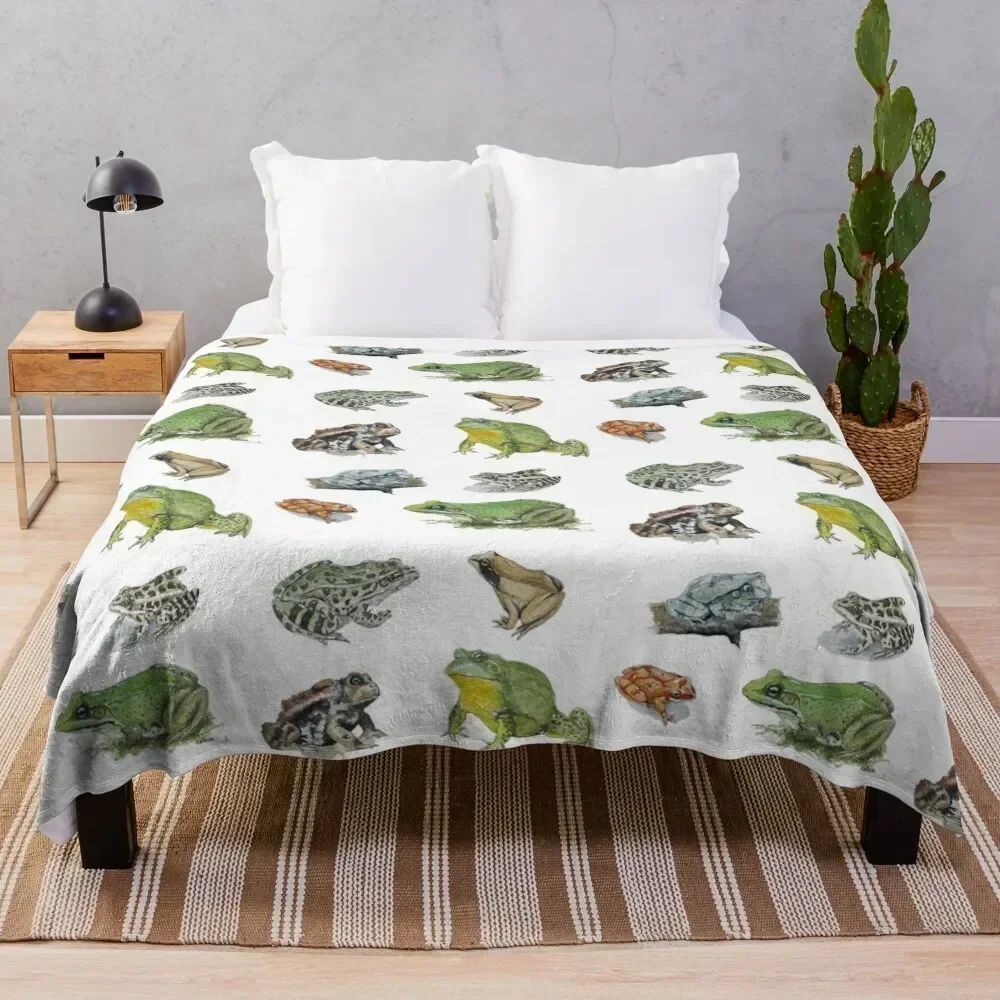 

Watercolor Frogs Throw Blanket Easy Care Comfortable Blanket for Couch