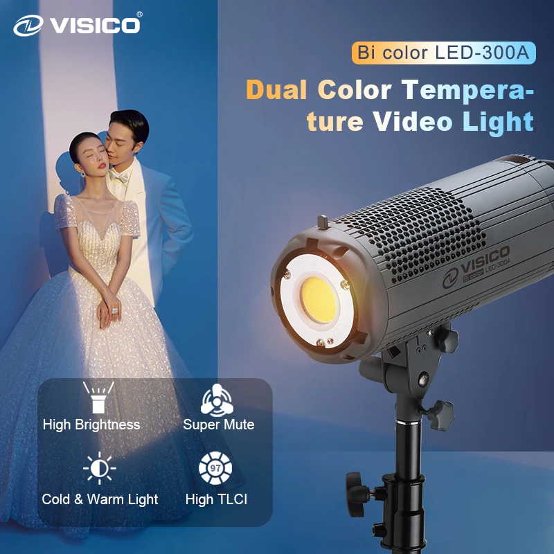 VISICO 300W Bowens Mount Bi-Color COB LED Video Light-Portable Professional Studio Lighting with IP33 Rating view 6