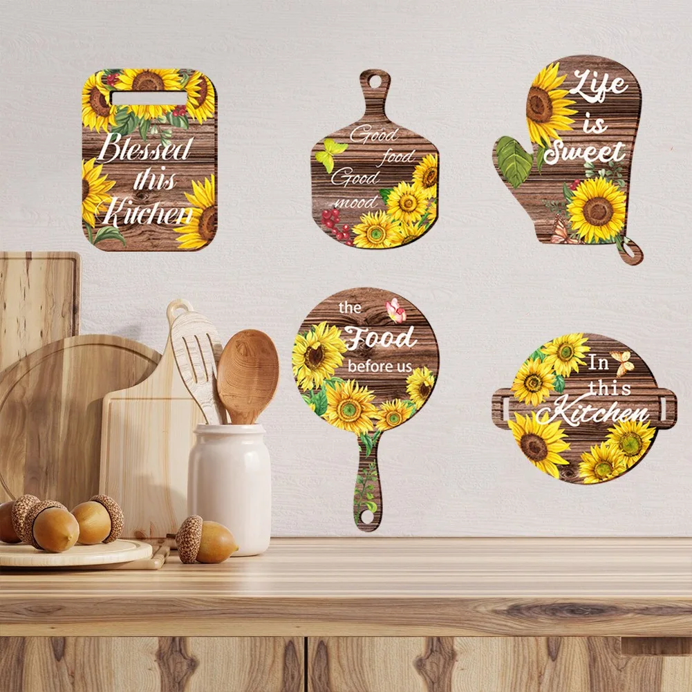 Cartoon Sunflower English Tableware Wall Stickers Used For Restaurant Kitchen Home Decoration Wall Refrigerator Stickers