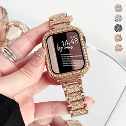 Diamond Case+Strap For Apple Watch Series 8 7 41mm Ultra 49mm 45mm Stainless Steel Band for iwatch 8 se 6 5 4 3 40 44mm 38 42mm