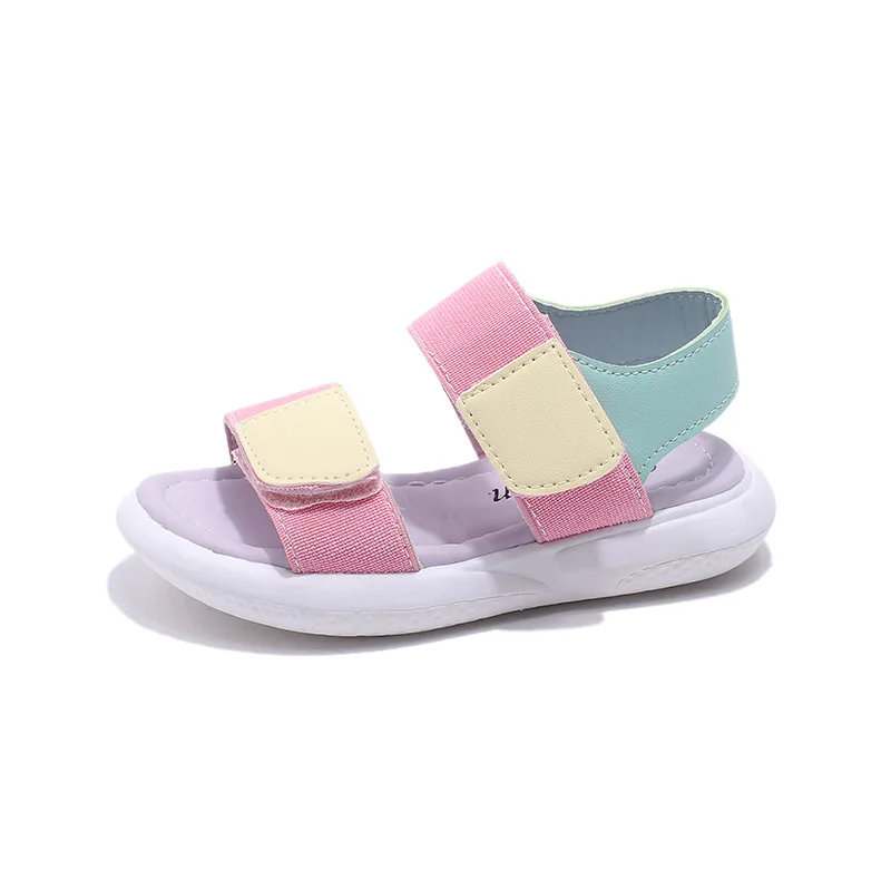 Fashion Open Toed Kids Sandals 2026 Summer New Color Blocked Girls' Sandals Comfort Non Slip Child Thick Soled Beach Shoes