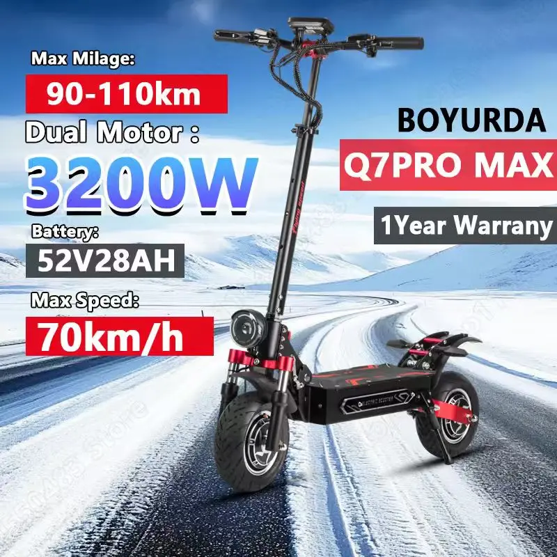 

Электрический скутер Boyueda Q7Pro Max EScooters 3200 Вт, двойной мотор 52 в 28 Ач, умное приложение, Bluetooth-соединение, электронный скутер