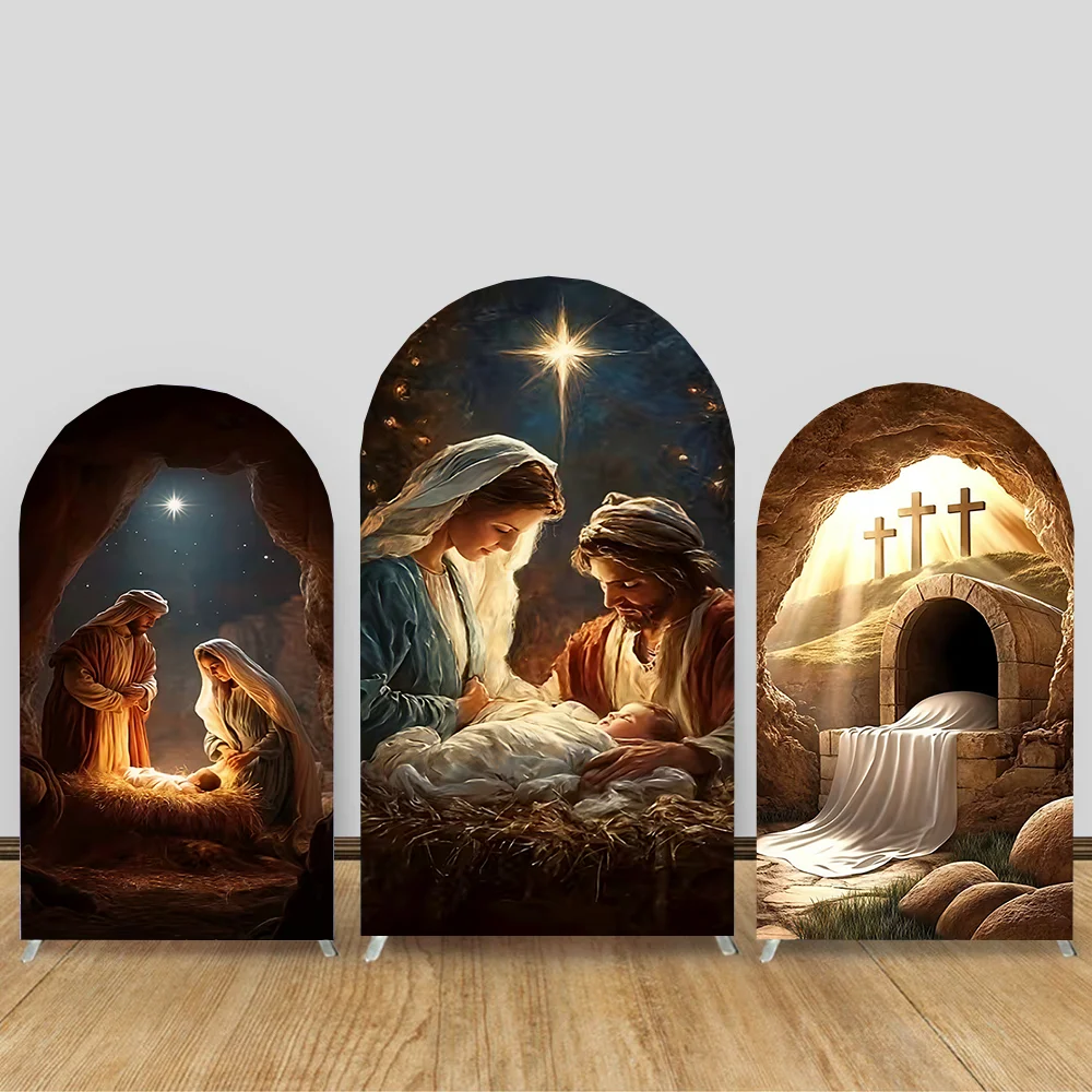 Birth of Life Baby Shower Arch Backdrop Cover Jesus Virgin Mary Gloria Angel Baptism God Bless Party Decor Portrait Background