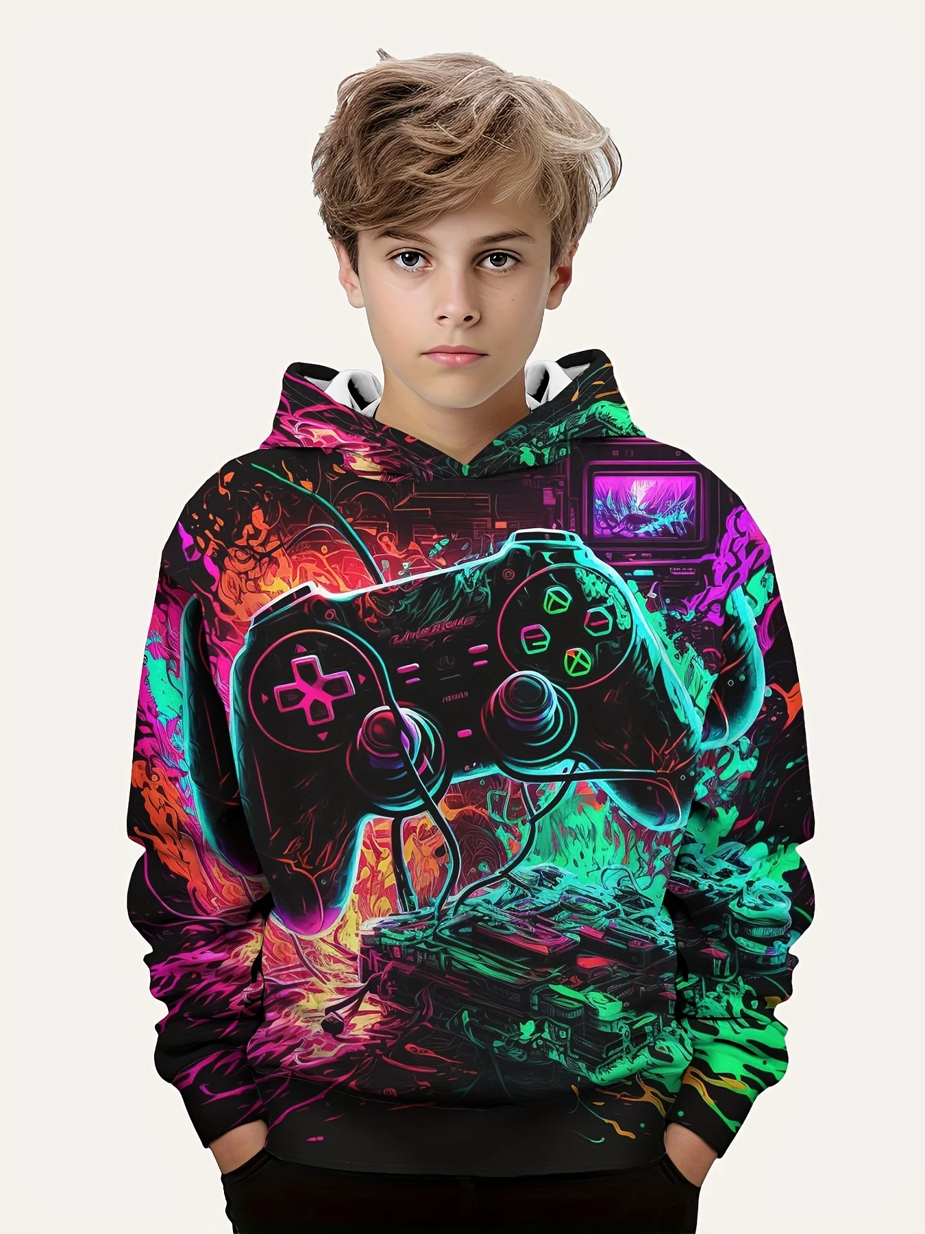 Children\'s Clothes 3D Controller Games Printed Hoodies Boys\' Autumn Clothes Long Sleeve Fashion Sweaters for Children Sweatshirt