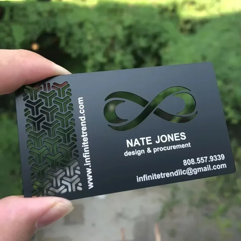 

Бесконтактные визитные карточки NFC нового дизайна 2025 года с настраиваемым логотипом и узором из черного металла с интеграцией QR-кода