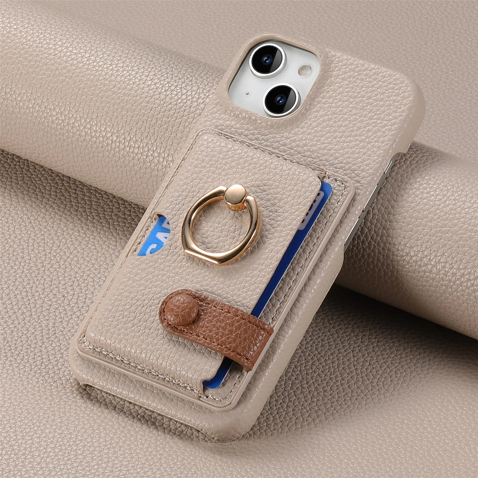 Leather Ring Support Phone Case for IPhone 17 Air 16E 18 16 15 14 13 12 11 Pro Max Plus Wallet with Card Holder Shockproof Cover