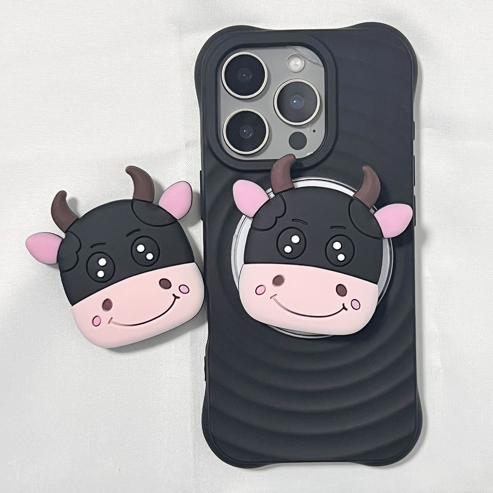 

Cute Cartoon Silicone Baby Cow Phone Holder Grip Tok Phone Case Stand Support For iPhone 17 Pro Max 16 Pro Max