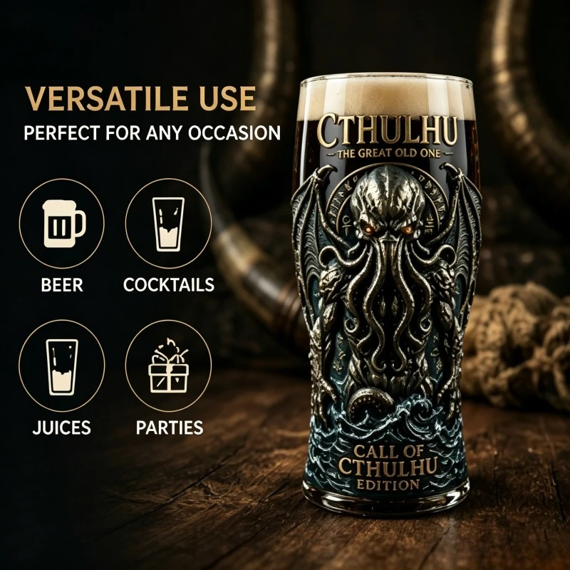 Gothic Cthulhu Sea Creature Glass Mug, Octopus Tentacles Whiskey Cup, Bar Drinking Glassware for Home Party Decor